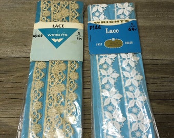 White Vintage Lace, Vintage Lace Trim Made by Wright’s, White Vintage Textiles