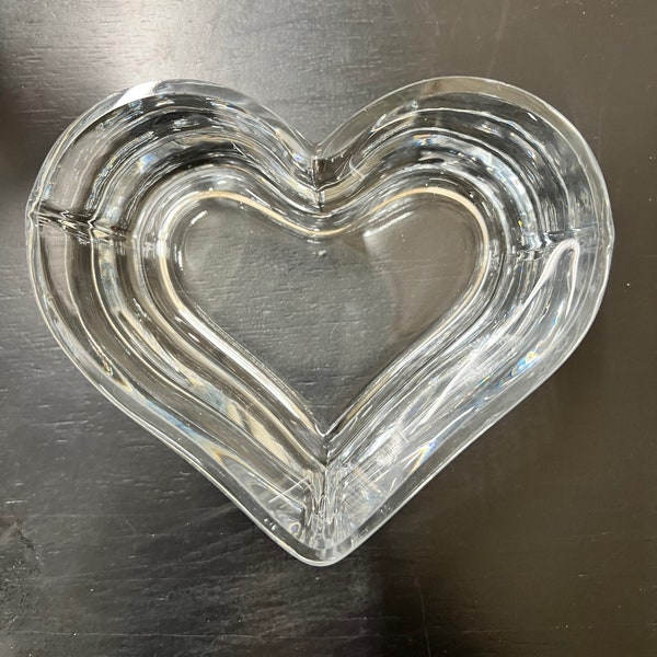 Vintage Crystal Bowl, Heart Shaped Dish, Thick Crystal Hand Cut Glass, Low Bowl, Heart Shape, Wedding Gift