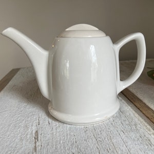 VINTAGE WHITE TEAPOT With Copper Cozie, Ceramic White Pot and Metal Cozie