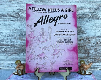 VINTAGE ART, Retro Poster, 1940’s Pink Poster, A Fellow Needs A Girl, ALLEGRO, Music Poster Richard Rodgers, Pink and Black