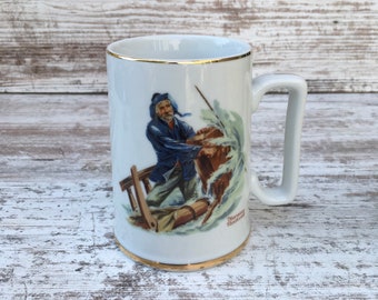 VINTAGE Norman Rockwell Coffee Cup,  Porcelain Tea Cup, The Seafarer's Tankard Collection, Museum Art Collectible, Sailor Gift