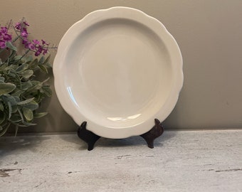 Vintage White Scalloped Restaurant Ware Plate Buffalo China White Plate With Scalloped Edge, Heavy Vintage Restaurant Plate