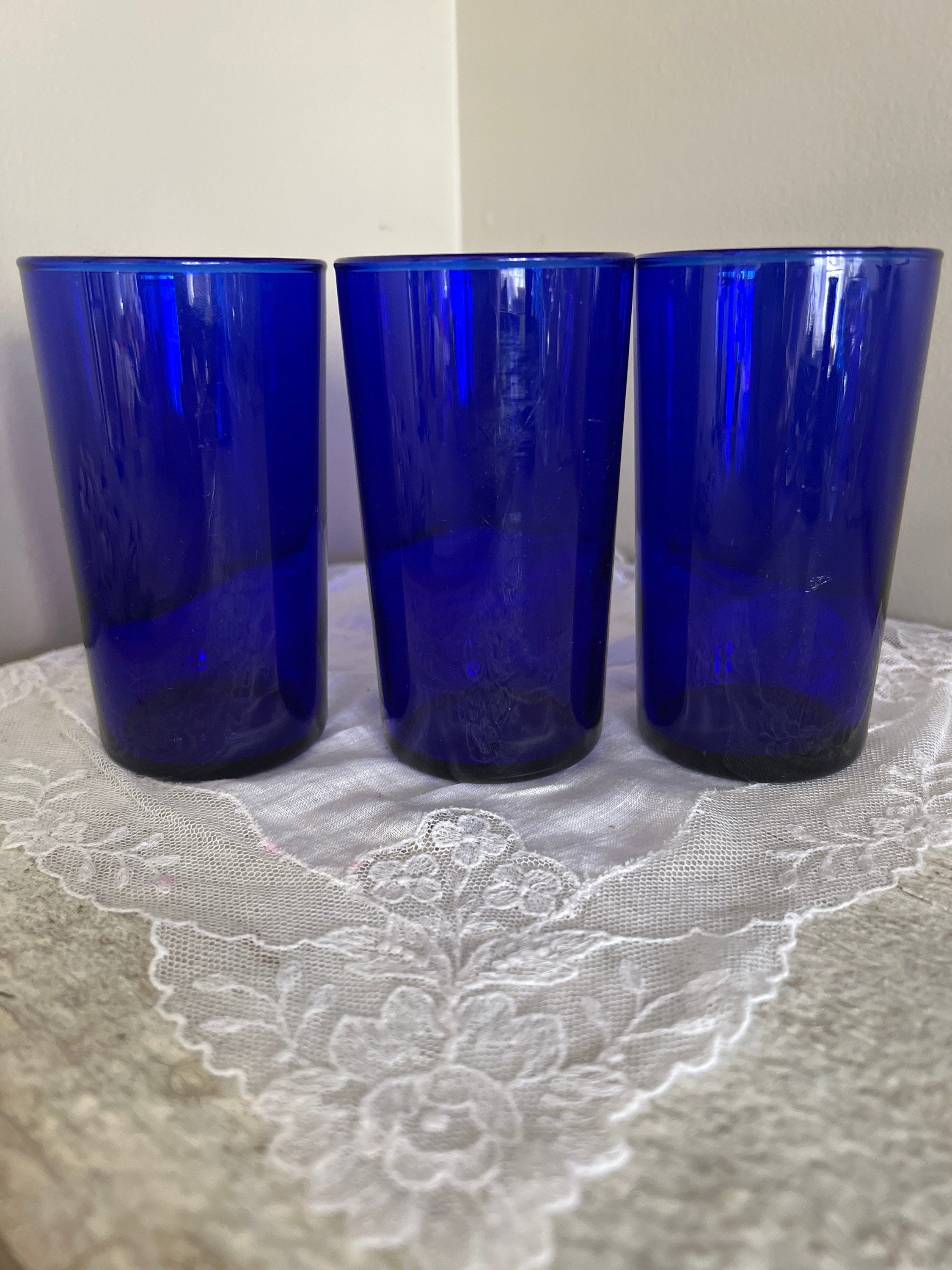 Vintage COBALT BLUE GLASSES Short Blue Glasses Vintage Etsy