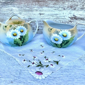 RARE Yeito CHINA Creamer Sugar Set, Vintage China, White Daisy Creamer Sugar, 1918 to 1930&#39;s,Made in Japan