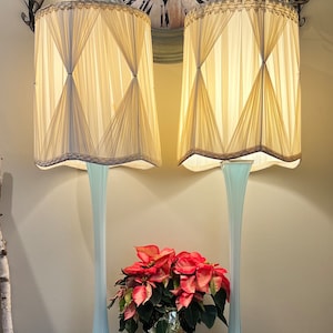 Pair of Vintage Blue MURANO GLASS Table Lamps, Made in Italy,  Tall Light Blue Lamps With Marble Bases, Vintage Blue Lamps