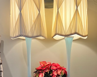 Pair of Vintage Blue MURANO GLASS Table Lamps, Made in Italy,  Tall Light Blue Lamps With Marble Bases, Vintage Blue Lamps