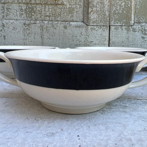 Vintage HLC Soup Bowl, White and Black Stripe Bowl, Black & White HLC Bowl, Homer Laughlin Double Handle Soup Bowl