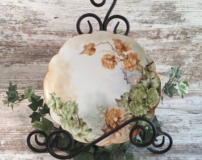 RARE ANTIQUE PLATE, Limoges Plate, Jadeite Green, Brown, Ivy, Bawo