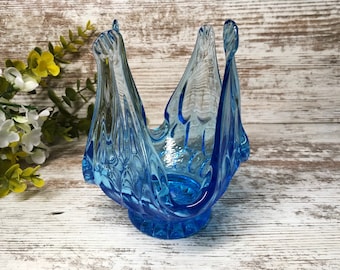VINTAGE BLUE Glass, Rare Vintage Blue Glass, Vintage Hand Blown Glass, Candle Holder