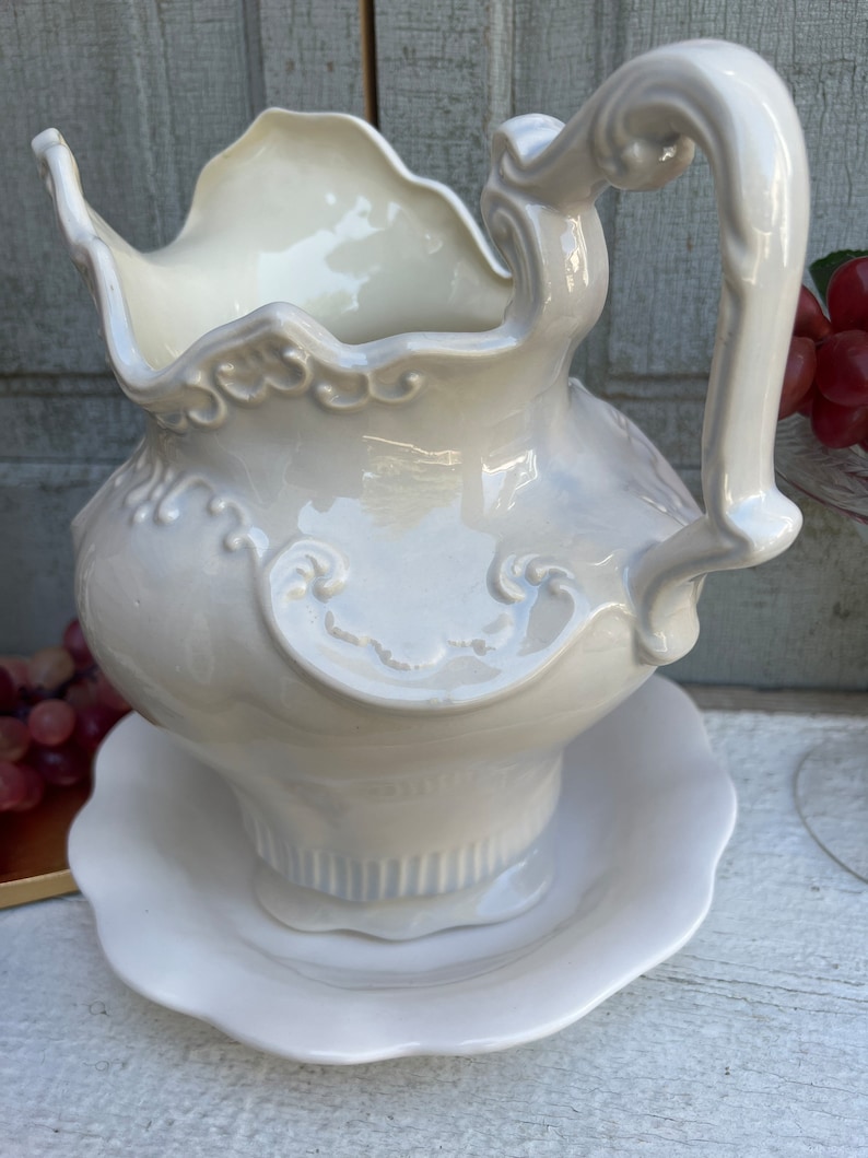 Ceramic Chamber Pot and Wash Basin Large White Pitcher Blue Etsy