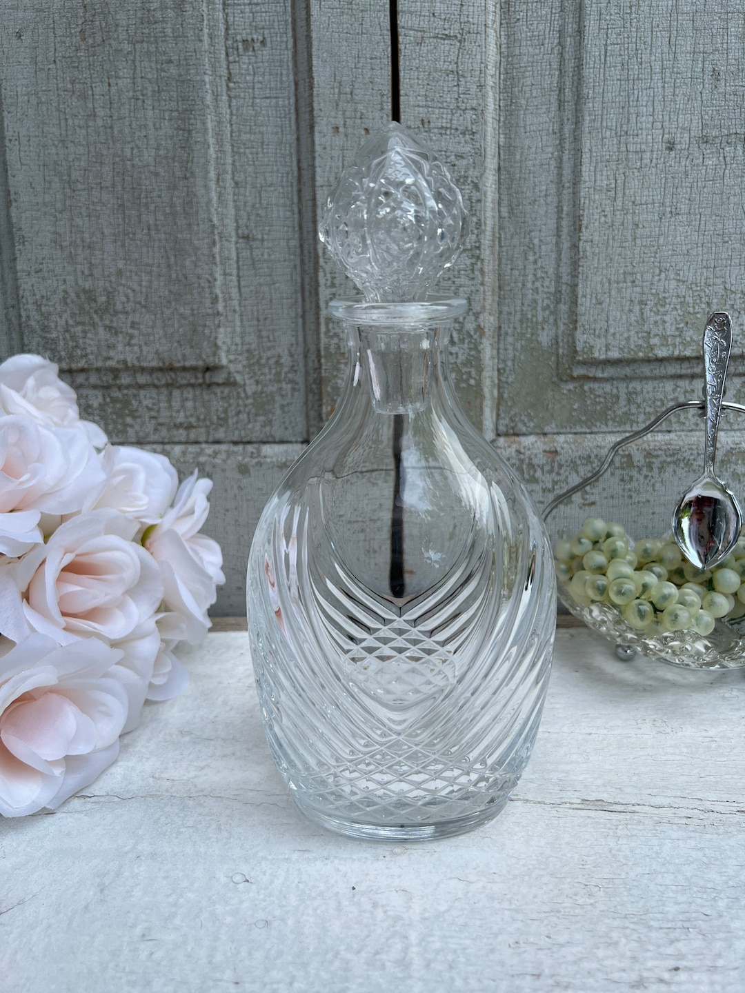 Vintage Crystal Decanter Bubble Bath Decanter Glass Cork Etsy