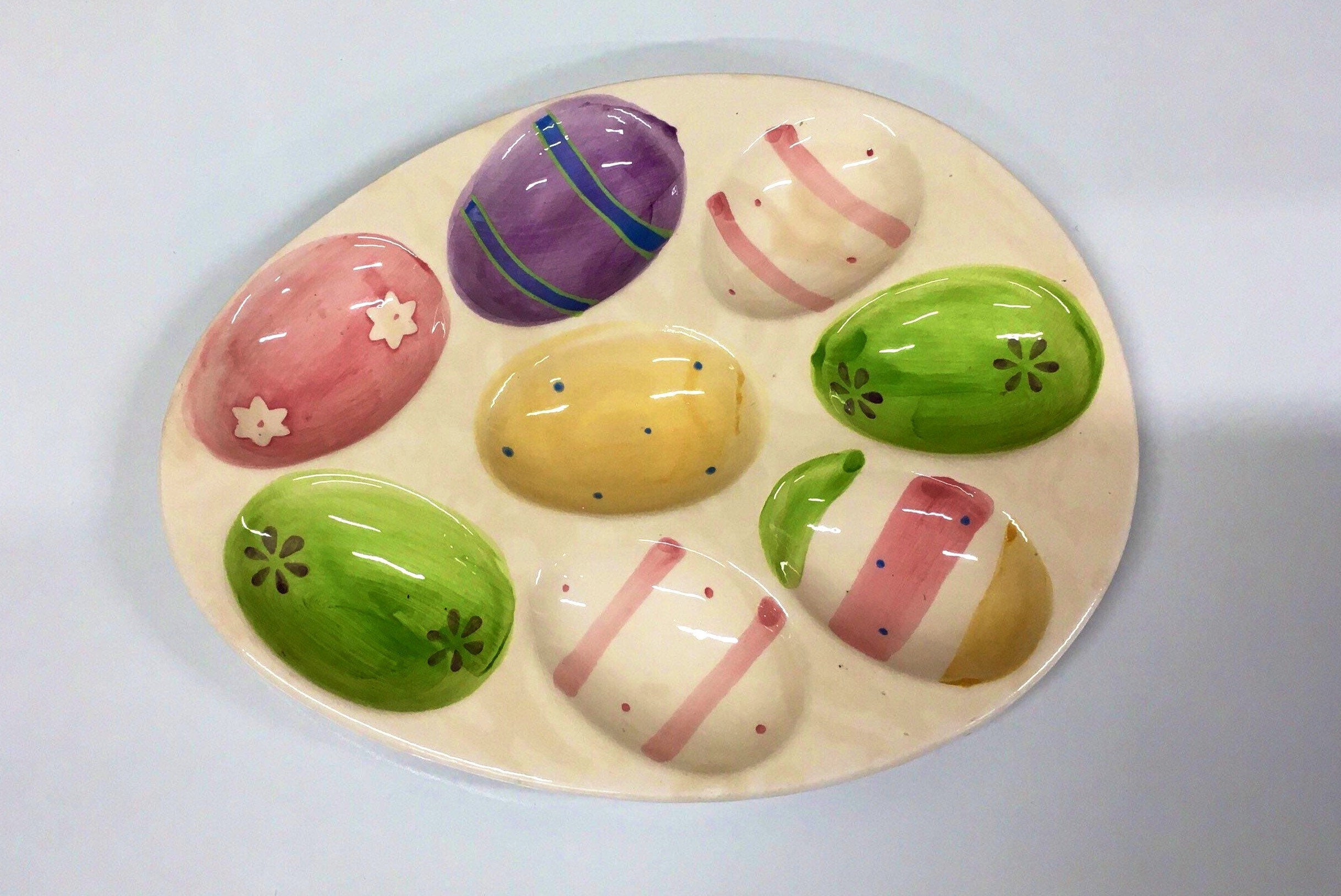 VINTAGE WHITE CERAMIC Easter Egg Platter Pastel Easter Eggs Egg Plate Small Egg Tray Pink Green Platter Etsy