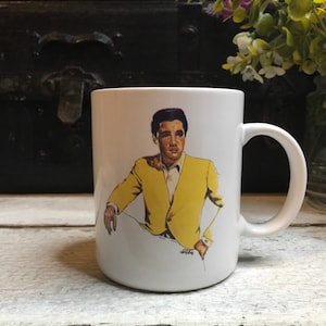 Vintage ELVIS PRESLEY COLLECTIBLE Coffee Cup, Tea Cup, Elvis Mug, 1960s, Yellow Shirt