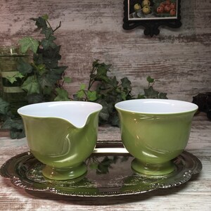 Vintage Green Melamine Cream and Sugar, Sugar Bowl and Creamer With Pedestal, Retro Green Cream and Sugar Set, Melmac Melamine