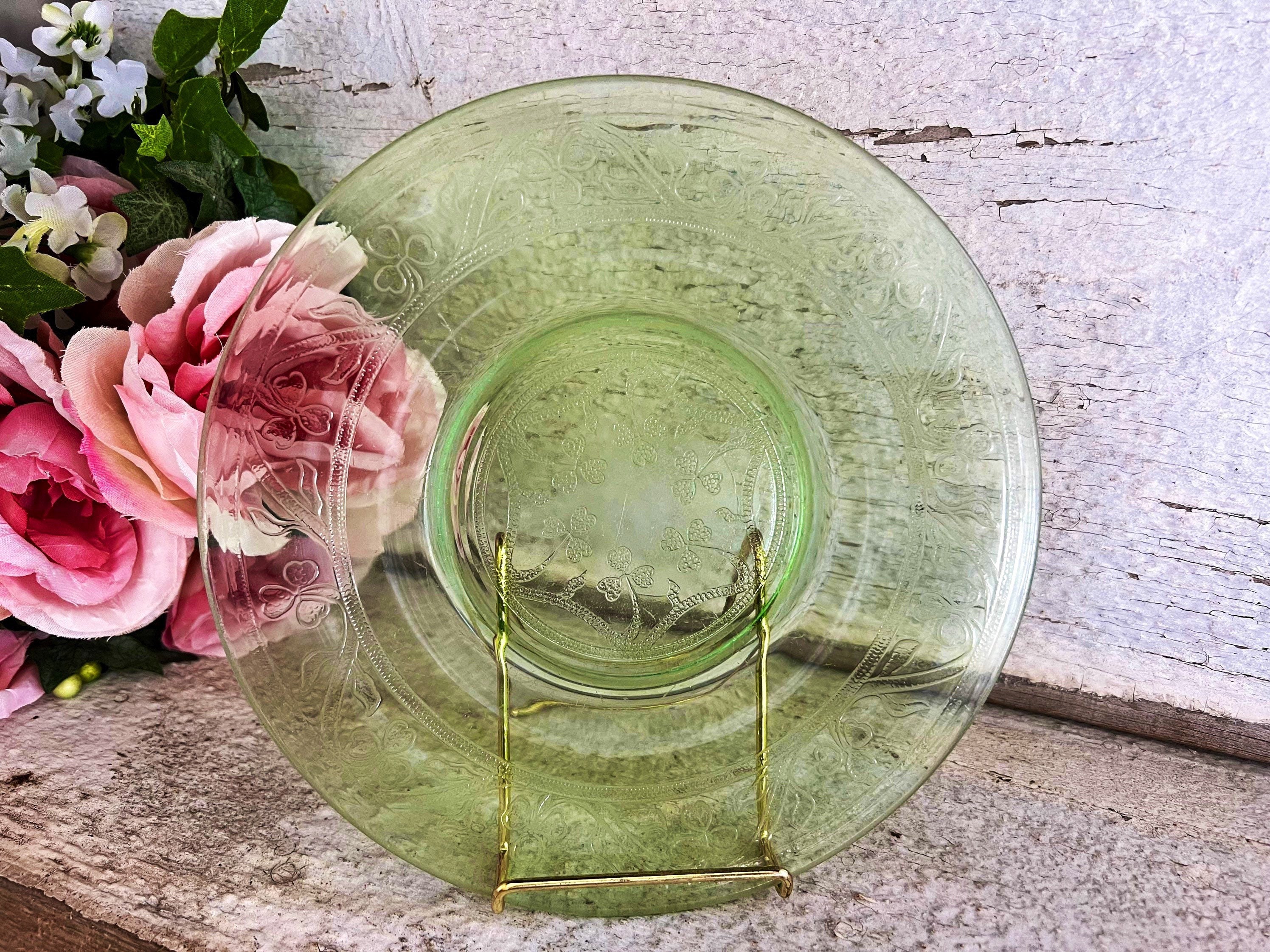 Vintage HAZEL ATLAS, Glass Plate, Green Clover Etched Collectible