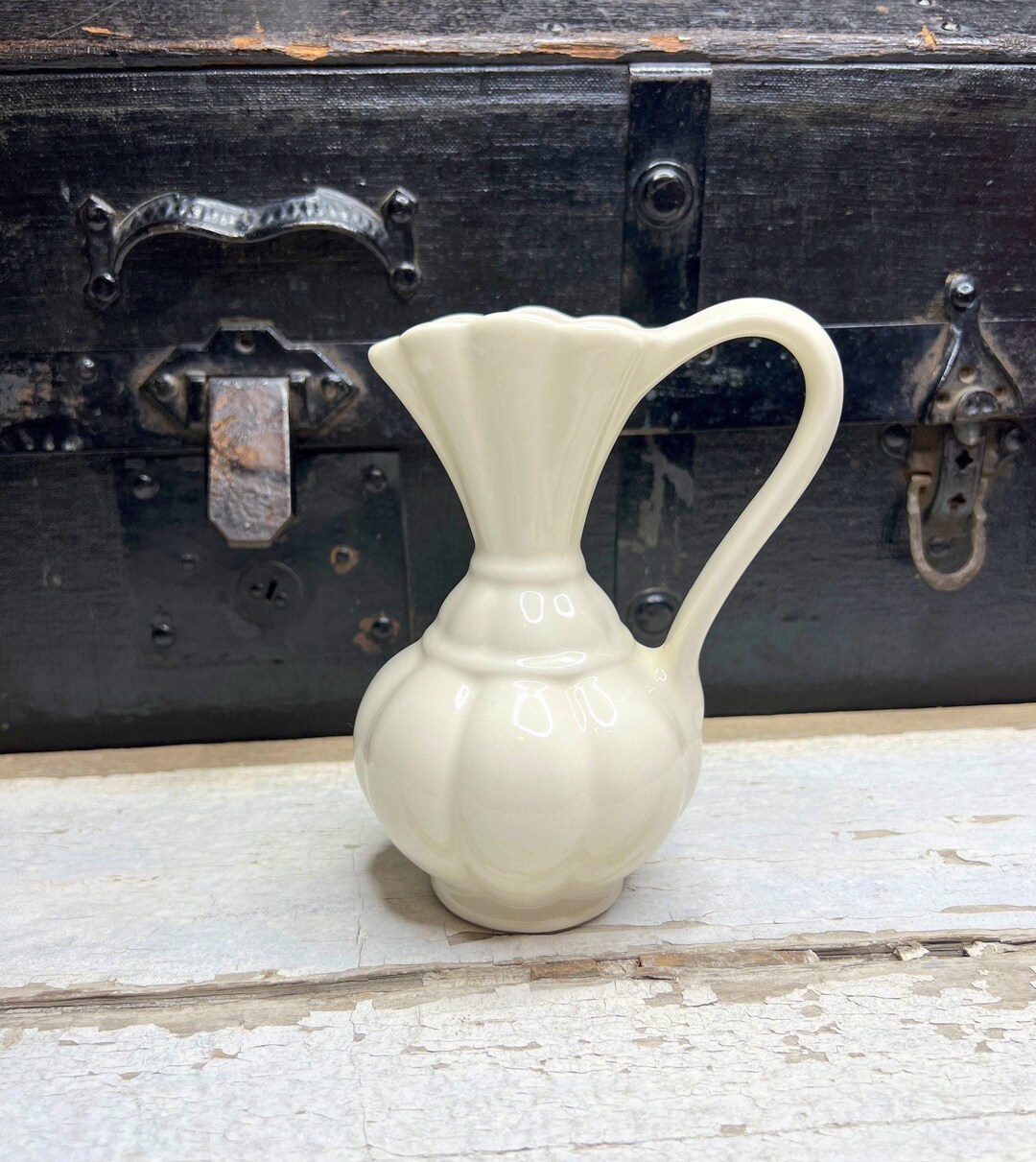 Vintage White Pitcher Vase White Farmhouse Pitcher Vintage Etsy