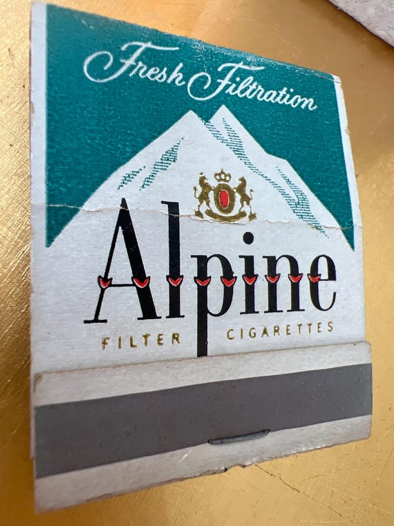 Vintage Matches, Alpine Cigarettes Promo, Book of Matches, Dad Gift, 1990's  Cigarette Advertisement, Vintage Alpine Ad, Dad Gift, Gag Gift