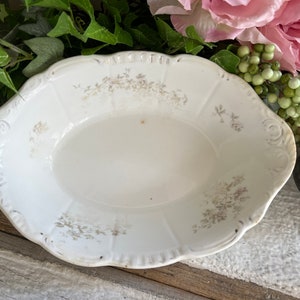 Ciotola antica in pietra di ferro, Henry Alcock & Co, piatto da portata con fiori rosa narcisi