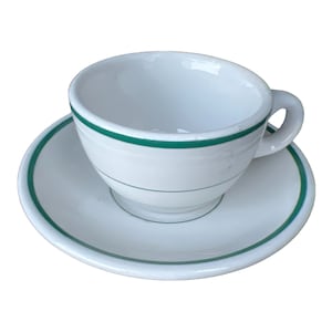 VINTAGE RESTAURANT WARE Coffee Cup,Wellsville China, Cup and Saucer, C & S, Ohio, Buffalo China White and Green Stripe, Price is for One Set