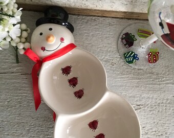 SNOWMAN TEABAG HOLDER CERAMIC READY to PAINT JEWELRY tray dish spoon Rest 
