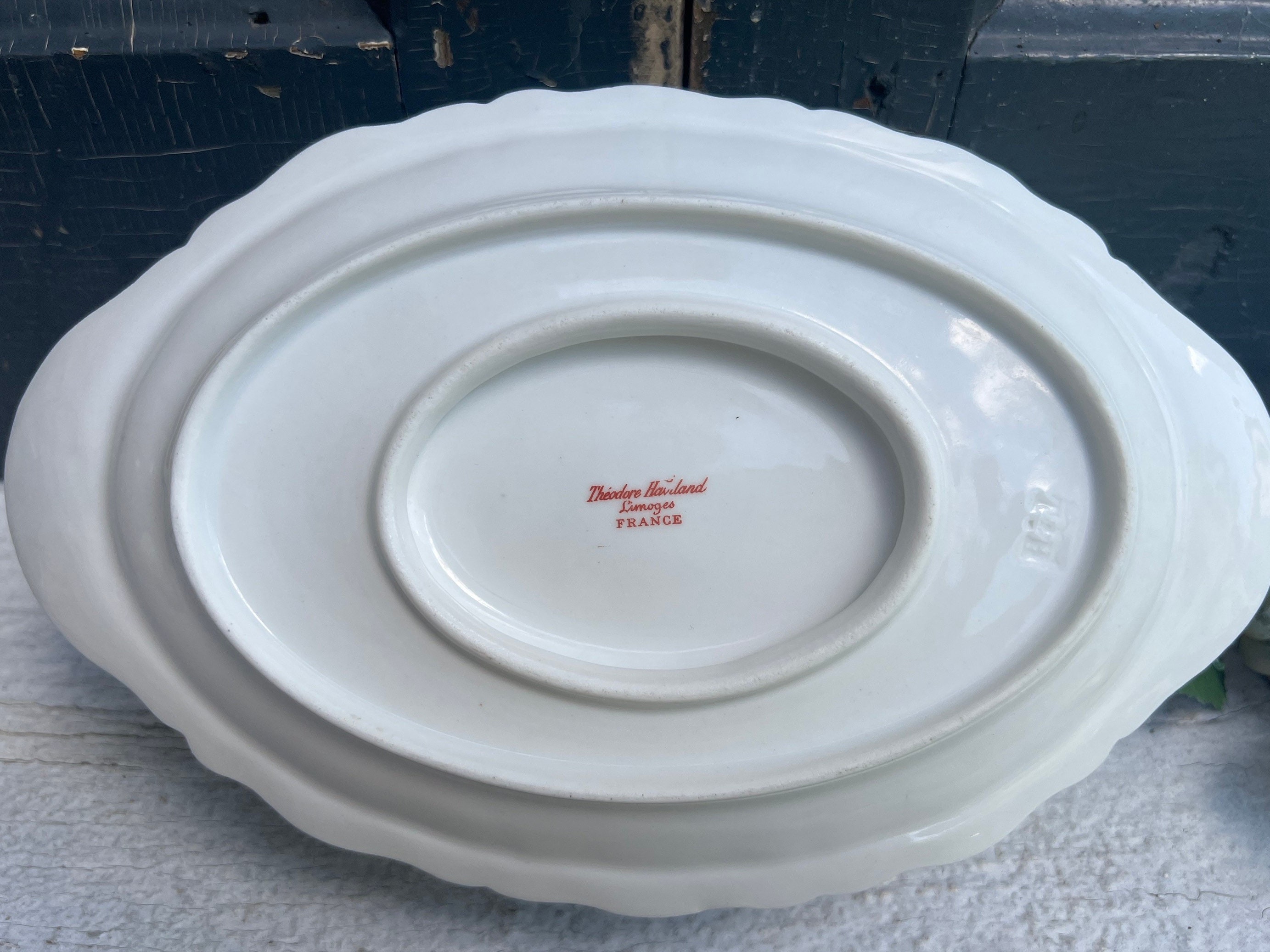 Antique Theodore Haviland Limoges Gravy Boat, White Floral Saucier