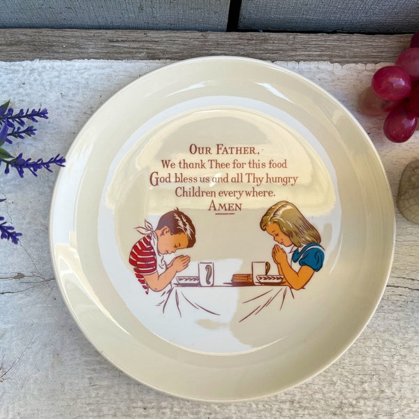 VINTAGE WHITE Child’s Plate, White China Plate, Creamy White, Prayer Plate, Religious Plate, Vintage Kitchen Decor