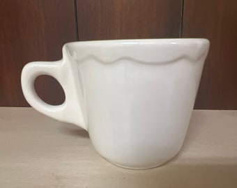 Vintage BUFFALO CHINA Coffee Cup, Restaurant Ware Mug - White Mug With Scalloped Edge - Heavy Restaurantware - Farmhouse Decor