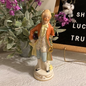 VINTAGE COVENTRY FIGURINE, Courting Male Victorian Figurine on Pedestal, Ceramic Pottery, Numbered Figurine, One Arm Soldier