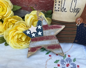 VINTAGE WOODEN STAR, Patriotic Holiday Decor, Rustic Stars and Stripes Decor, Red White and Blue, Wall Hanging, 4th of July Independence Day