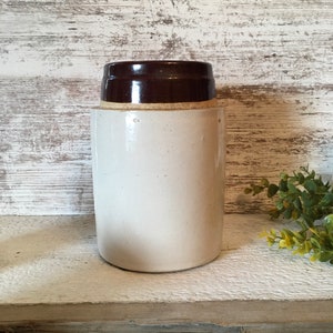 Antique Salt Glazed Crock, Primitive Cream White and Brown Rustic Pottery, Farmhouse Decor