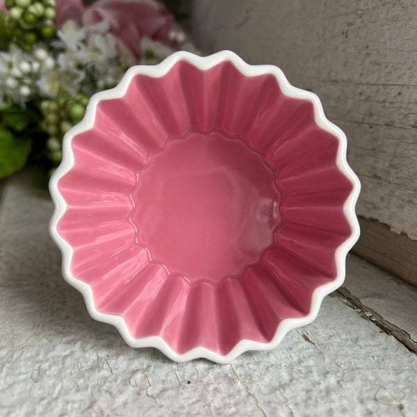 White and Pink Ceramic Ramekin, Fluted White Custard Cup, Small Round Ramekin, White and Pink Candy Dish, Easter Decor