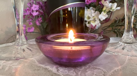 VINTAGE PURPLE GLASS Candle Holder, Round Purple Tea Light Holder, Purple  Glass, Rare Glass - Etsy UK