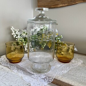 Vintage Etched Glass Decanter, Glass Decanter, Glass With White Etched Lines,  Vintage Glass Etched Dash Decanter, Decanter Pedestal And Lid