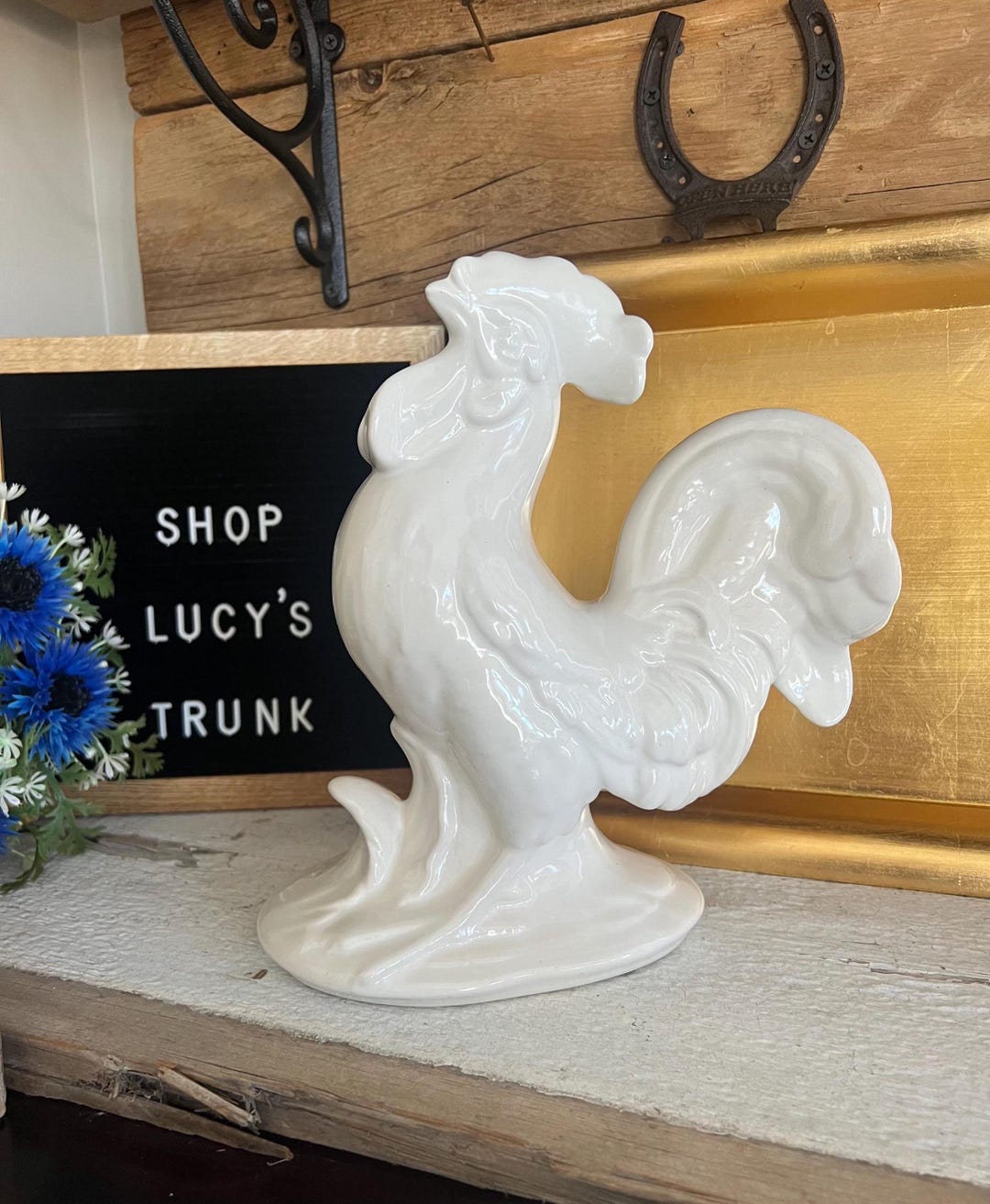 Large White Ceramic Country French Rooster
