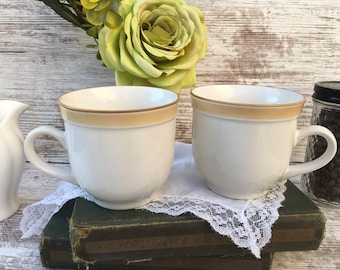Vintage White Coffee Cup, Haviland Coffee Cup, Crowning Fashion Mugs, Yellow, Set of 2