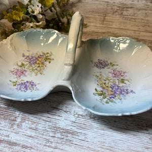 RARE Vintage Limoge Lobster Dish, Double Server, China Dish With Handle, Blue, Purple, Pink, Floral, 1800s Limoges Dual Dish, Shabby Chic