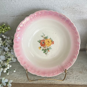 Vintage China Bowl, Vegetable Bowl, Antique White Bowl, Pink And White Bowl