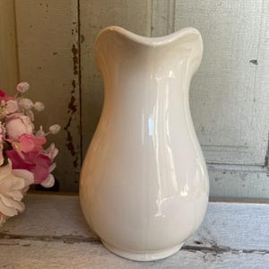 VINTAGE White Pitcher Vase, Large White Pitcher Vase, White Farmhouse