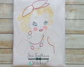 Sketched Glamor Girl Vintage Stitched Heirloom Stitched Bean Stitched Instant Download