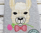 Zig Zag Bow Tie Llama Applique Design Bow Tie and Rose Valentine Llama Instant Download