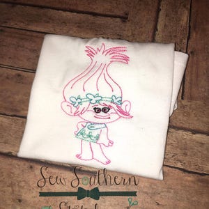 Sketch Stitched Pink Troll ~ Vintage Stitched ~ Triple Bean Stitched ~ Heirloom Stitched Design ~ Back Stitched ~ Instant Download