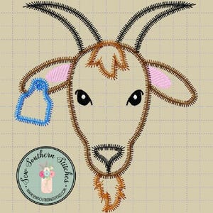 Zig Zag Goat Head Applique Design ~ Tag on Ear for Number or Monogram ~ Instant Download