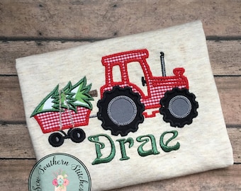 Tractor Trailer Hauling Christmas Tree ~ Applique Design ~ Instant Download