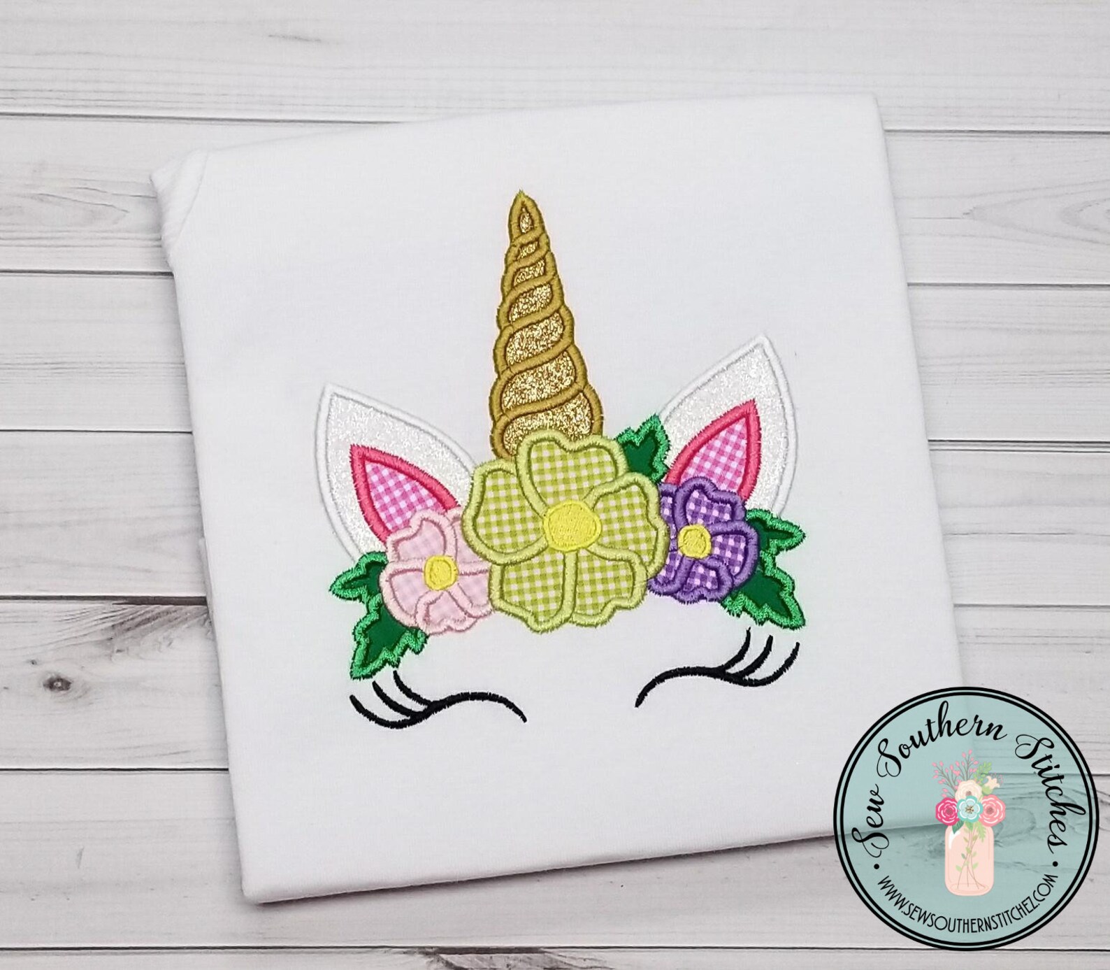 Floral Unicorn Face Applique 3 Big Flowers Instant Etsy