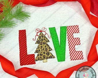 Raggedy LOVE Christmas Tree Applique Design ~ Quick Stitch Applique Design ~ Instant Download