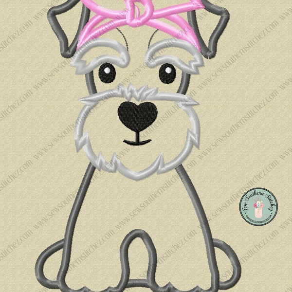 Headband Schnauzer Applique Design ~ Dog Wearing Bandana/Do Rag ~ Instant Download