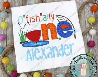 O' Fish' Ally ONE Fishing Birthday Applique Design ~ Téléchargement instantané