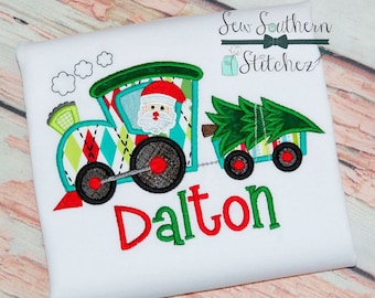 Christmas Tree Train Applique Design ~ Santa Driver ~ Instant Download