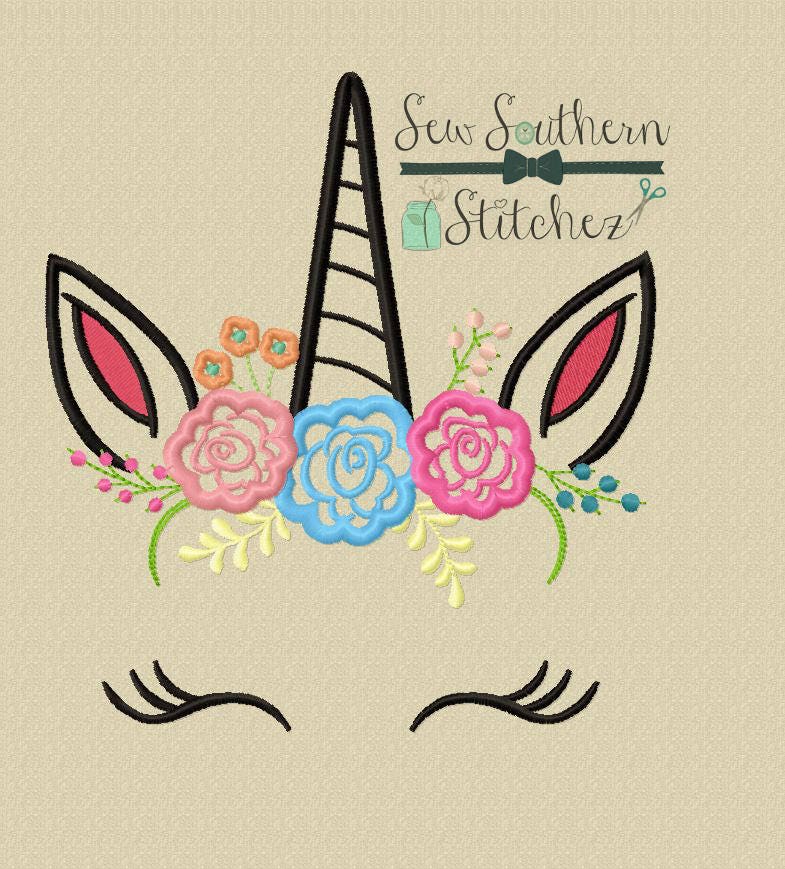 Floral Unicorn Face Applique Design Unicorn With Floral Etsy