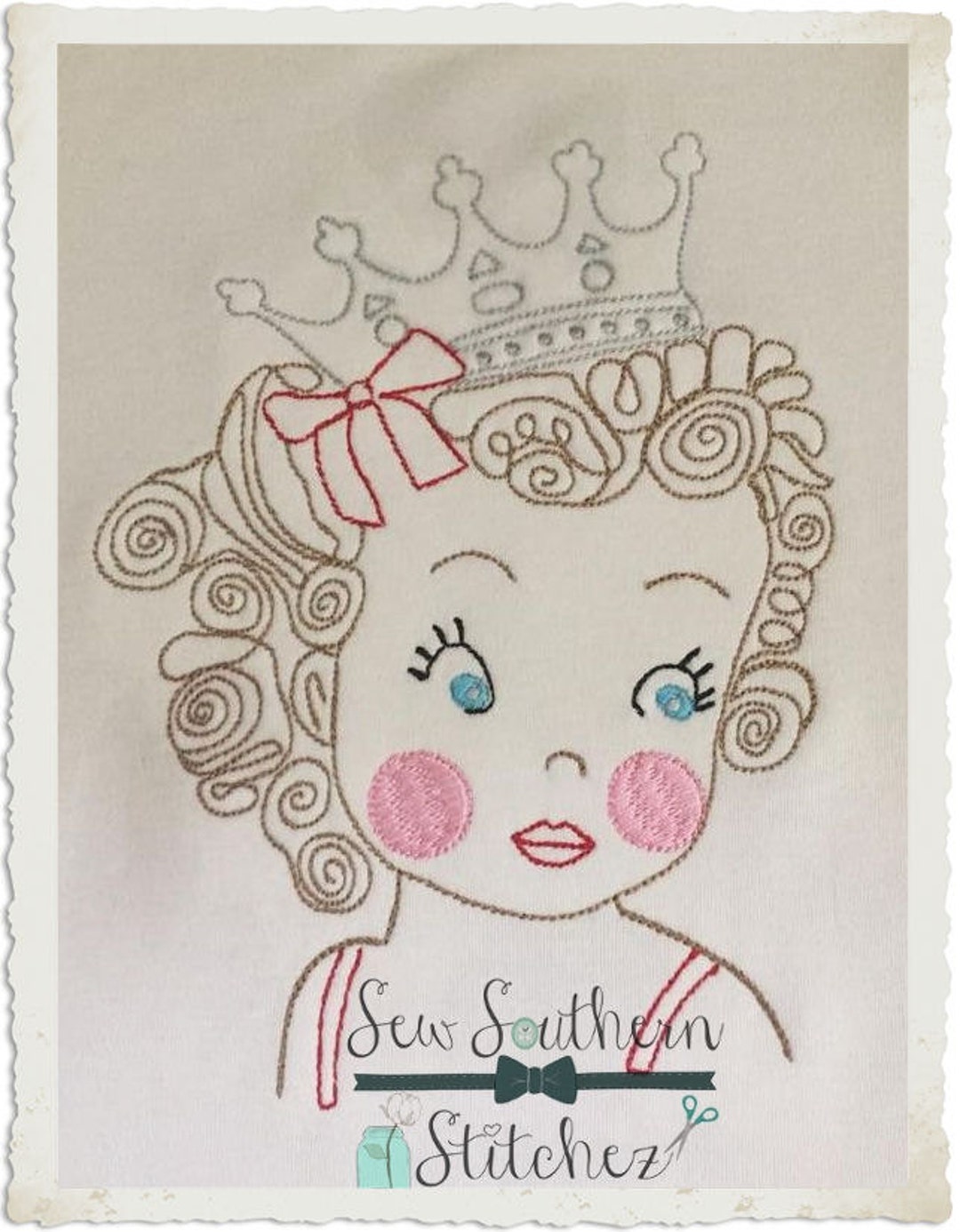Sketched Beauty Queen - Vintage Stitched - Heirloom Stitched - Instant ...